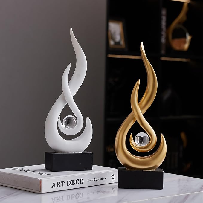 Modern Abstract Art Table Decoration,Resin Flame Statue Modern Centerpiece Ornaments for Living Room Great Gift Idea Home Decor,Collectibles (White)