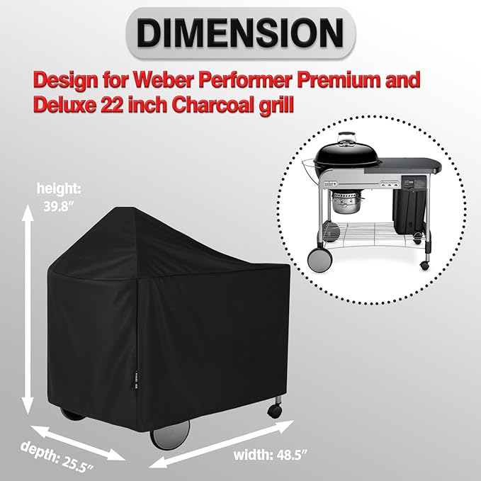 FEVERCOVER Grill Cover for Weber 22 Inch Performer Deluxe Charcoal, Heavy Duty Waterproof 7152 BBQ Grill Covers