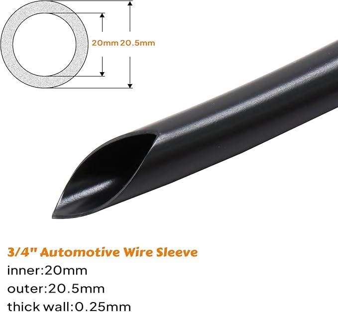 SUNNAREPOON Black Wire Harness Tubing, Car Unshrinkable Insulation Cord Sleeve for Wire Shielding Sheathing Organizer/Protection/Covering (3/4''(20MM) - 18FT(216INCH))