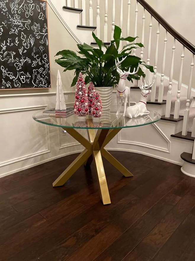 FUSHIAIPTC Metal Table Legs 28 Inch, Artistic Heavy Duty Dining Table Base with Suction Cups & Pre-Drilled Holes, Fits Glass Marble Wood Tops, DIY Desk Coffee Table Legs, 1000LBS Capacity, Gold