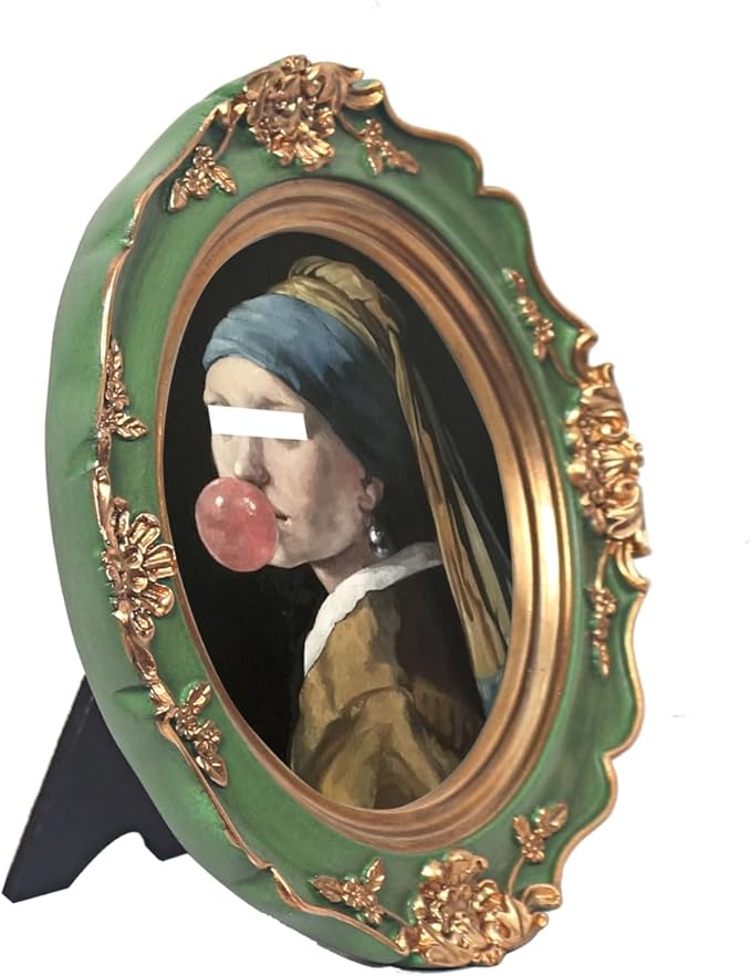 WINPLUS+ Vintage Picture Frame 4x4 Round,Luxury Antique Photo Frame With Golden Distressed Flower Furnishing, Retro Style Decor, Real Glass Front,Wall Mount and Tabletop Display, Art Gallery (4*4