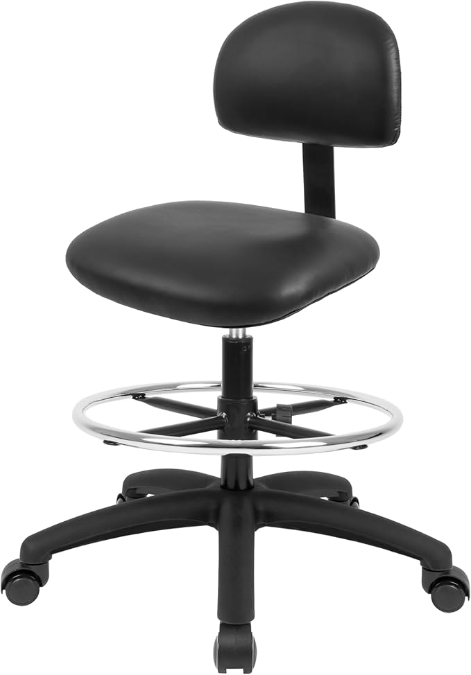 Chair Master FSS Series Square seat Tall (24"-34") seat Height Chair. Vinyl-for Office, Garage, Desk, Shop, Computer, Doctor, Medical, Easy to Clean! 18" Footring (Black, Tall, Self Braking Casters)