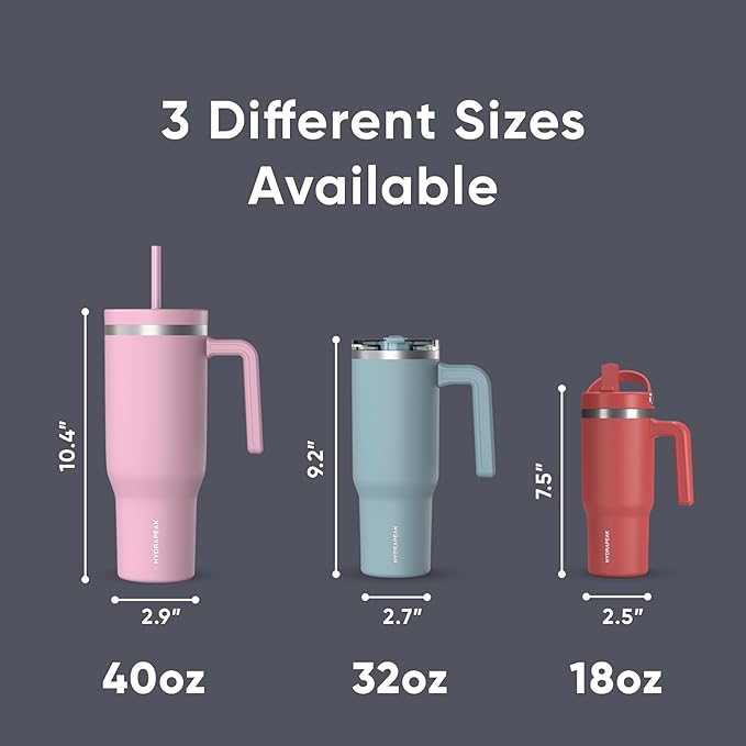 Hydrapeak Voyager 40 Oz Stainless Steel Tumbler with Handle, Insulated Water Bottle With Straw & Lid, Cupholder Friendly Reusable Travel Mug (Navy)