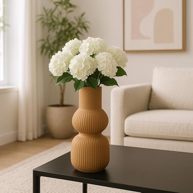Ceramic Vase for Living Room Decor – Home Decor Accent for Bedroom, Table Accent, House, and Room Decor Display – 3D Printed Designed Flower Vase and Office Decor – 15" Brown