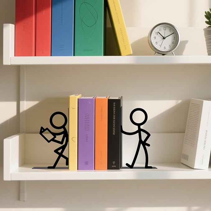 Metal Bookends People Bookends Decorative Cute Book Ends for Shelves Bookshelf Home Office Desk Reading Decor Bookshelf Decor for Book Lovers Gift