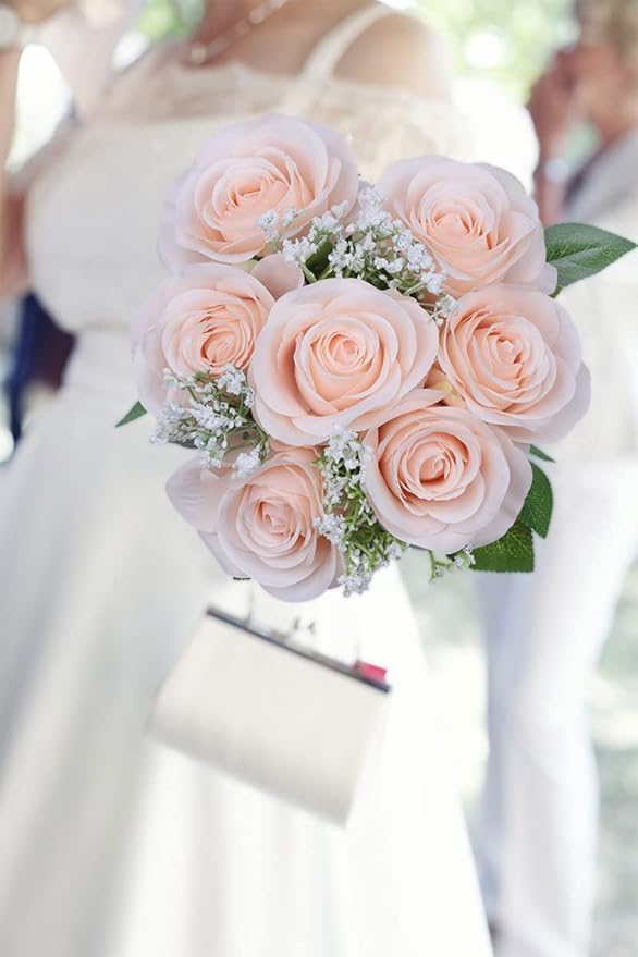 Artificial Rose Flower Artificial Flowers Flower with Long Stem Silk Roses Bouquet for Wedding Bridal Shower Party Home Decoration (Blush, 12 Pcs)