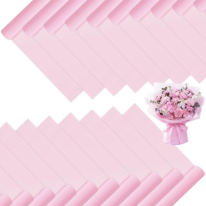 DEWJDFSC 20 Sheets Flower Wrapping Paper,Waterproof Floral Korean Bouquet Wrapping Paper, Florist Supplies, Suitable for Flowers Gift Packaging (Pure Pink)
