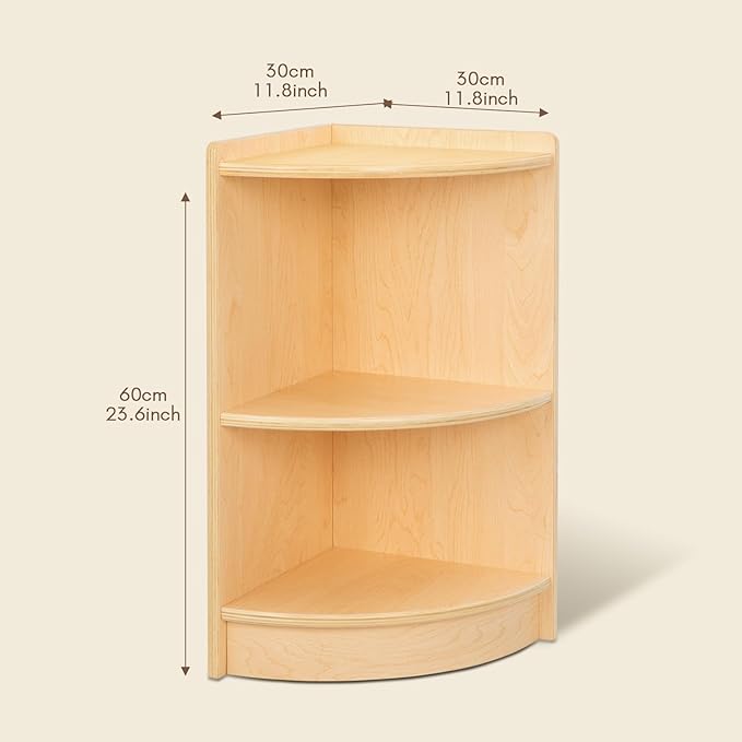 OOOK Wood Corner Cabinet, 2-Tier Toy Organizers and Storage, Montessori Shelf for Kids Room, Playroom, Nursery, Classroom, Kindergarten