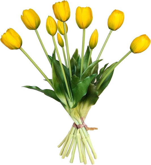 10 Pcs Fake Tulips Tulips Artificial Flowers Real Touch Fake Flowers Artificial Flower Bouquet for Home Table Party Wedding Decoration(Yellow)