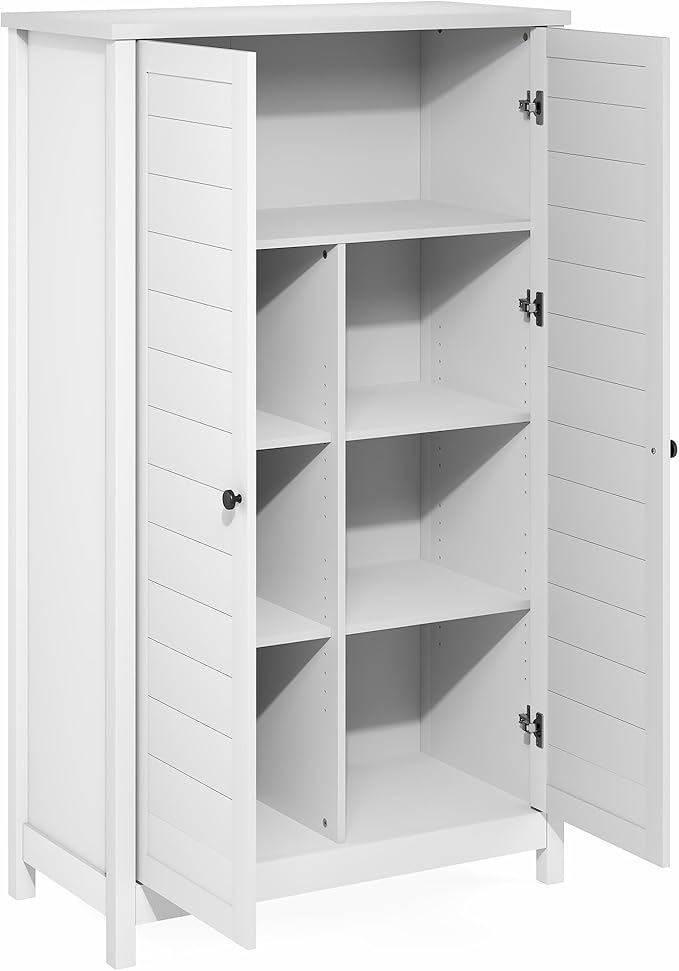 Furinno Robin Storage Cabinet, 4-Tier Pantry Cabinet with Adjustable Shelves, 35W with Louvered Doors, Kitchen Cabinet, Organization and Storage, for Pantry, Living Room, Home Office, White