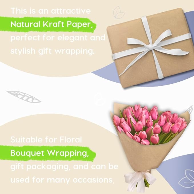 PerkHomy Brown Kraft Paper Roll 36" x 1,800" (150') for Gift Wrapping Bouquet Flower Art Painting Craft Writing Packaging Shipping 80GSM 55LB (Brown, 36" x 150')