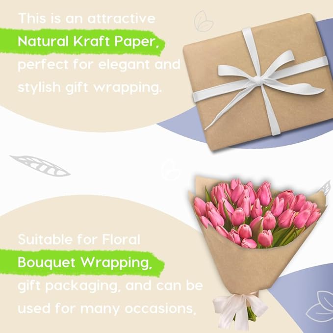 PerkHomy Brown Kraft Paper Roll 48" x 3,600" (300') for Gift Wrapping Bouquet Flower Art Painting Craft Writing Packaging Shipping 80GSM 55LB (Brown, 48" x 300')