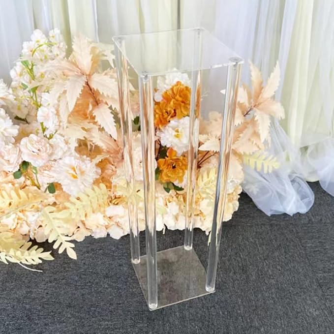 10 Pcs Wedding Centerpieces Acrylic Vases Clear Column Flower Vase Stands 7.87'' x 7.87'' x 31.5'' Rectangular Flower Display Table Stands for Wedding Party Events Reception Table Decor