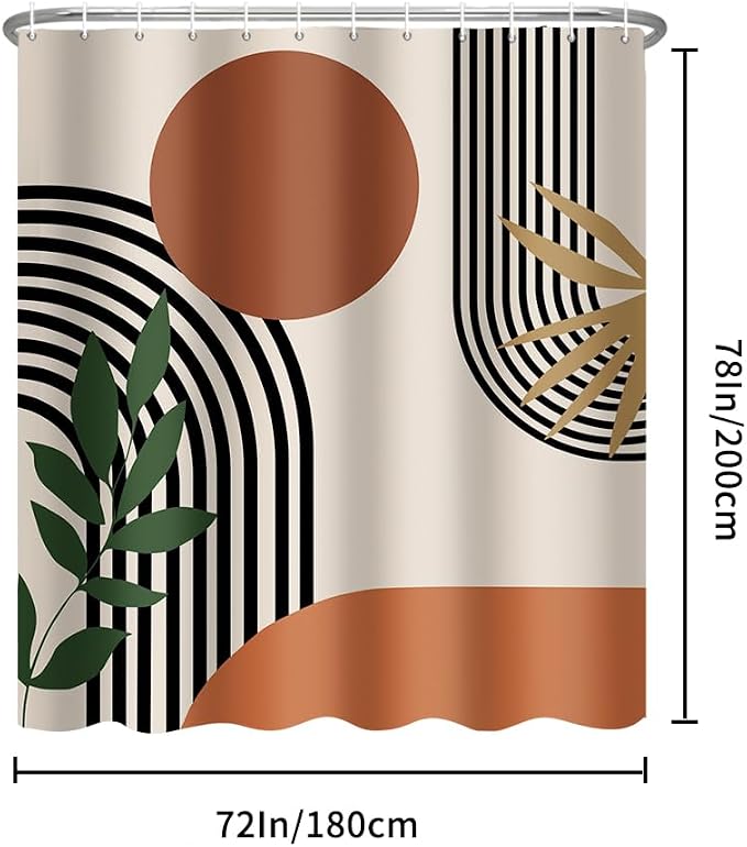 Long Shower Curtain 72 x 78 Inch Boho Shower Curtain for Bathroom Mid Century Modern Bohemian Abstract Geometric Fabric Waterproof Bathroom Curtains Shower Set