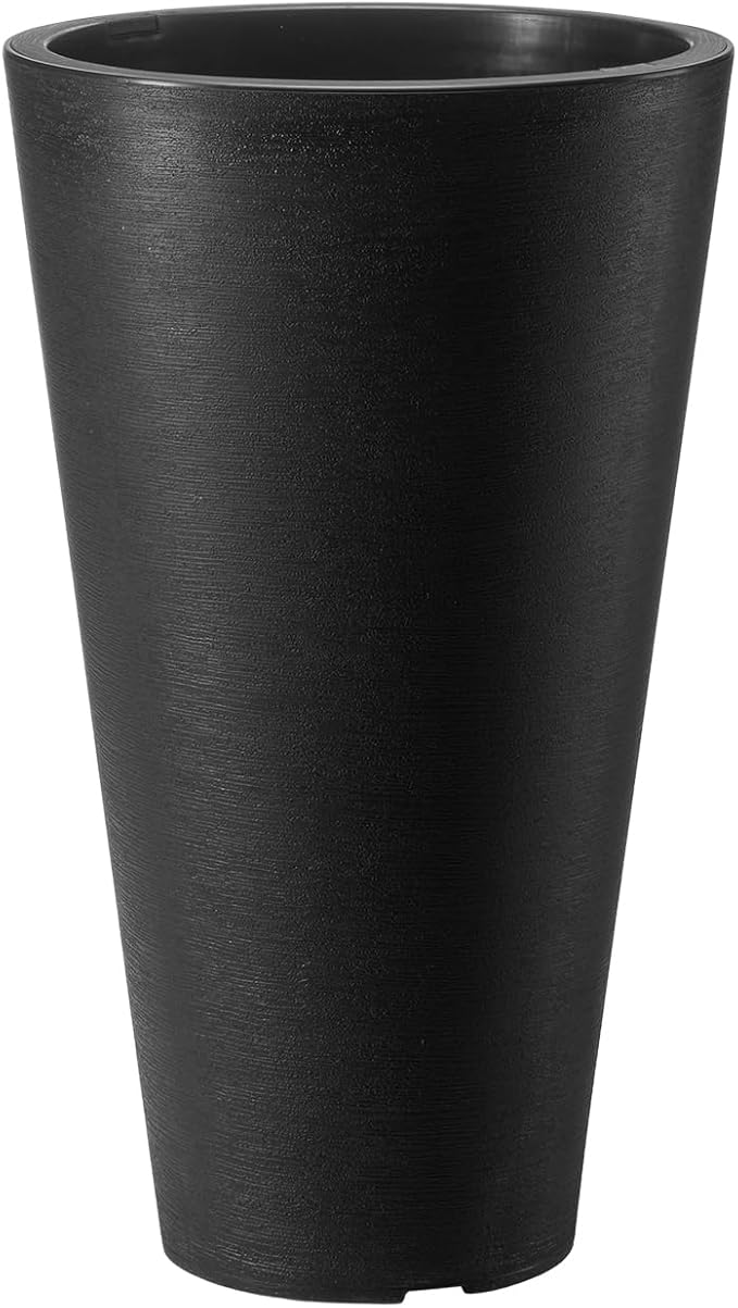 VEVOR Set of 2 Tall Planter for Outdoor Indoor Plants 24inch, Black Round Large Planters for Front Porch, Patio, Tall Taper Flower Tree Plant Pots with Modern Design and Built-in Drainage