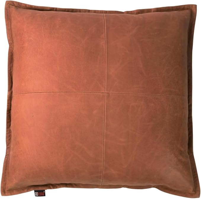 D DOLLY LAMB Lambskin Leather Pillow Cover - Sofa Cushion Case - Decorative Throw Covers for Living Room & Bedroom, 20x20 Inches - Orange Crunch Box Pack of 2