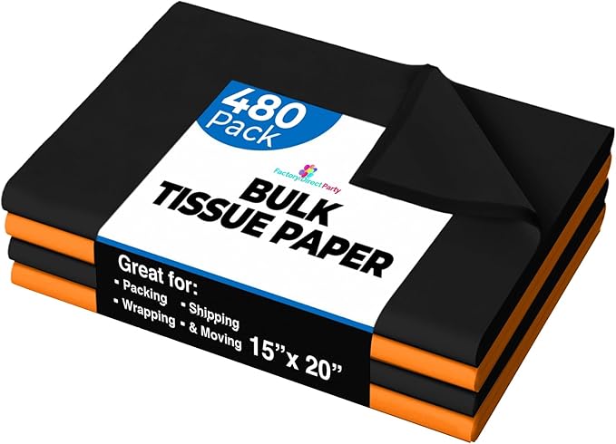 Halloween Tissue Paper for Gift Bags - 15" X 20" Bulk Tissue Paper Halloween 480 Sheets - 10lb Newsprint for Packing, Birthday Gift Box Filler, Packing Supplies for Moving Supplies Crown Display