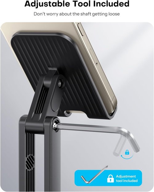 OMOTON Adjustable Cell Phone Stand - 360° Swivel Holder for iPhone 17/16/15/14/13 Pro Max | 2-Pack, Black & White