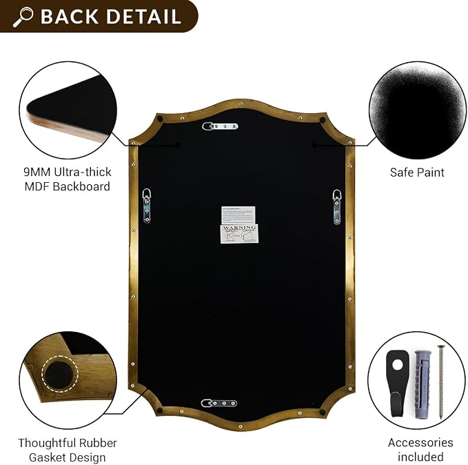 ANDY STAR 20"x30" Gold Vanity Mirror, Bathroom Mirrors for Wall, Antique Champagne Bronze Mirror in Rustproof Stainless Steel Thin Frame, Elegant Curved Scallop Design, Ideal for Home Remodel