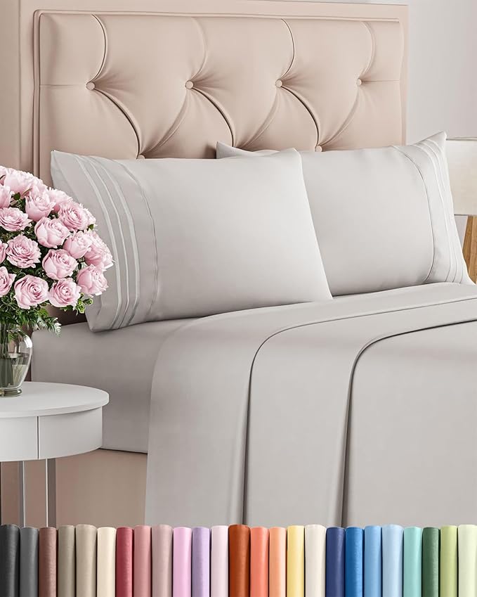 Queen Size 4 Piece Sheet Set - Comfy Breathable & Cooling Bed Sheets Set - Hotel Luxury Bedding for Women, Men, Kids, Teens, Boys & Girls - Deep Pockets, Soft, Wrinkle Free - Oeko-Tex - French Grey