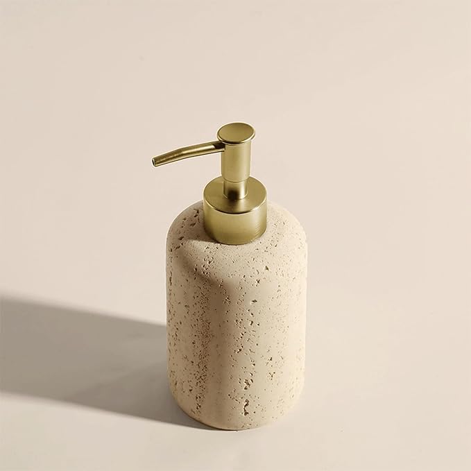 Hand Soap Dispenser Refillable Stone Soap Dispenser Beige Travertine Liquid Shampoo Bottles Marble Hand Soap Dispenser for Bathroom Kitchen Spring Decor