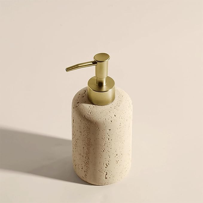 Soap Dispensing Refillable Stone Soap Dispenser Beige Travertine Liquid Shampoo Bottles Marble Hand Soap Dispenser for Bathroom Kitchen New Home Essentials