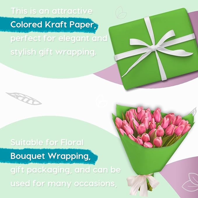 PerkHomy Medium Green Kraft Paper Roll 36" x 1,800" (150') for Gift Wrapping Bouquet Flower Art Painting Craft Writing Packaging Shipping 80GSM 55LB (Medium Green, 36" x 150')