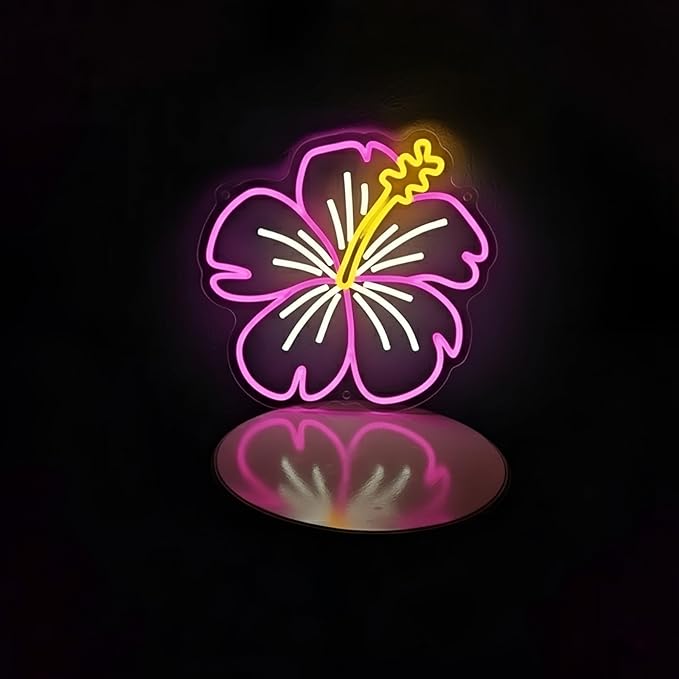 Neon Plumeria Flower Sign, Dimmable Tropical Floral LED Neon Light for Wall Decor, Artistic Flower Wall Art Light Up Sign for Home, Bedroom, Patio, Tiki Bar, Salon, Party Gift USB Powered