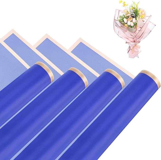 MECCANIXITY Flower Bouquet Wrapping Paper, 56cm/22 Inch Waterproof Floral Wrapping Paper for Flower Bouquet DIY Gift, Wedding, Birthdays, Valentine's Day, Pack of 20(Dark Blue)