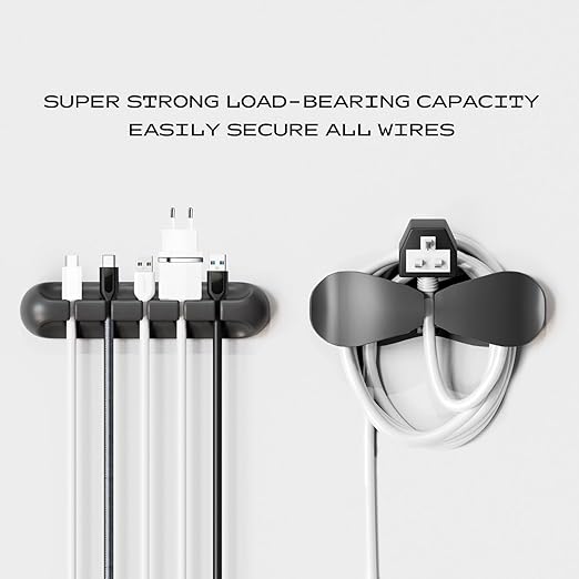 USB Cable Organizer Clips Cord Holder,10 Packs (3-5-7-Slots) Black Self Adhesive Desk Cord Cable Management