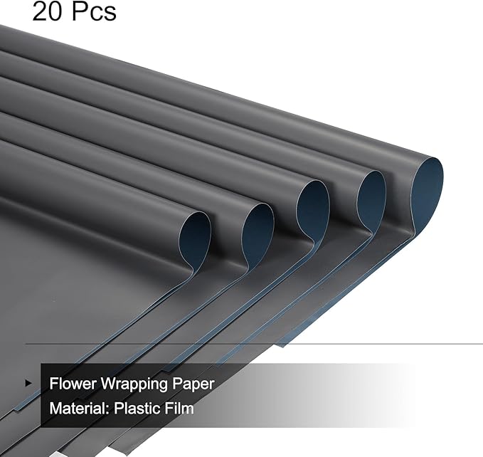 MECCANIXITY 20 Pcs Double Sided Color Flower Wrapping Paper Grey Blue+Grey 22.8"x22.8" Waterproof for Florist Bouquet Supplies, DIY Crafts, Gift Box Packaging