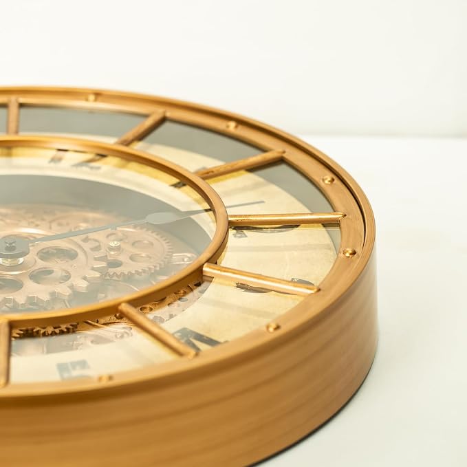 18 Inch Large Gear Clock with Realistic Moving Gears Industrial-Style Steampunk Wall Decor Clock Ideal for Living Rooms, Home Offices, Factories, Bedrooms, Warehouses, and Cabins (Gold, 18 inch)