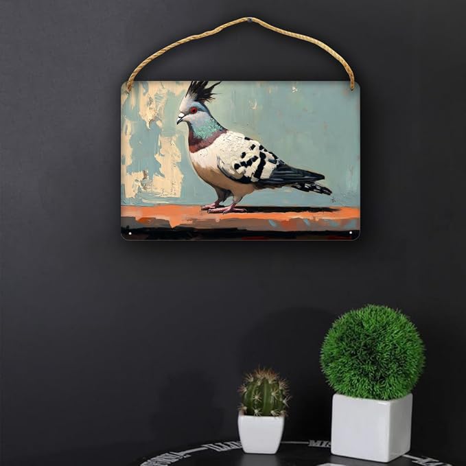 Pigeon Art Rustic Wooden Wall Art – 12x8 Inch Farmhouse Wood Sign for Living Room Entryway, Charming Bird Wood Decors for Nature Lovers & Cozy Home Enthusiasts