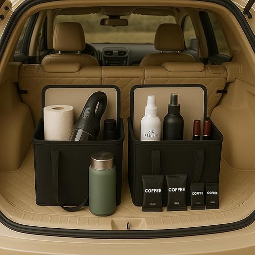 2Pk Trunk Organizer for Car Insulated Reusable Grocery Bags, Collapsible Cooler Bag for Groceries, Heavy Duty Large Insulated Bag (Large, Charcoal Black)