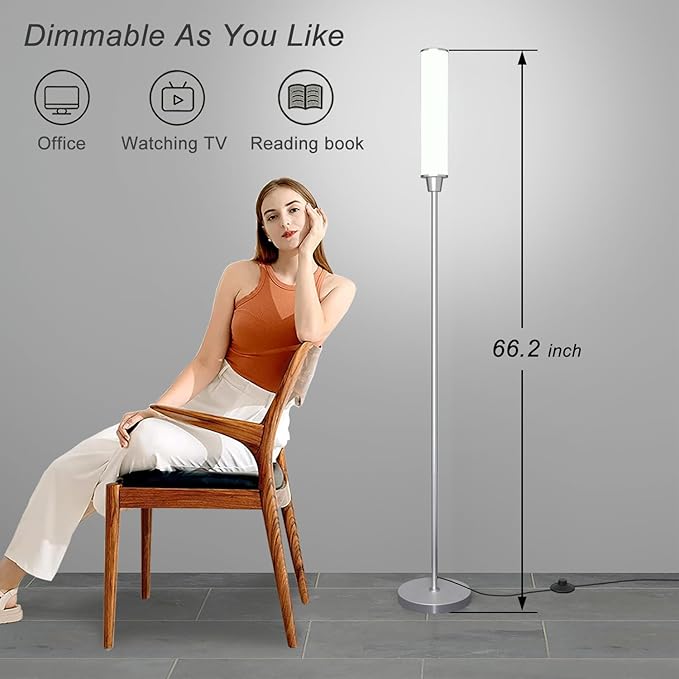 Nukanu Floor Lamp with Remote Control,Bright Floor Lamps for Living Room/Bedroom/Office, Stepless Adjustable 3000K-6000K Colors and 10-100% Brightness,Standing Light with Foot Switch (Nickel)
