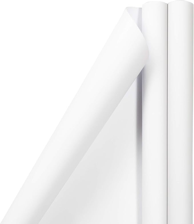 JAM Paper Gift Wrap - Matte Wrapping Paper - 50 Sq Ft Total (30 in x 10 Ft Each) - Matte White - 2 Rolls/Pack