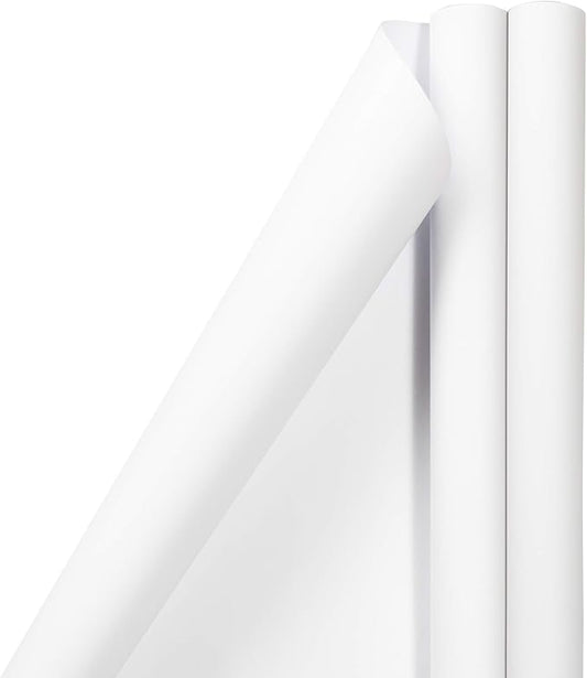 JAM Paper Gift Wrap - Matte Wrapping Paper - 50 Sq Ft Total (30 in x 10 Ft Each) - Matte White - 2 Rolls/Pack