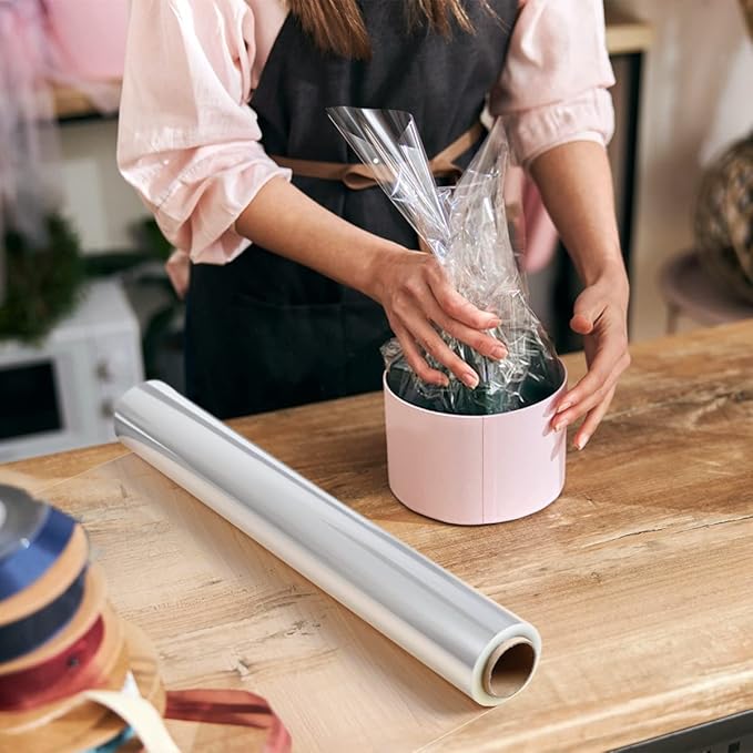 Clear Cellophane Wrap Roll-Plastic Gift Wrapping Paper 148ft x 34 inches, Transparent Paper Wrap Roll 3 Mil Thick for Floral Bouquets, Flower Paper Wrapping for Hampers, Baskets, Treats, Arts & Crafts