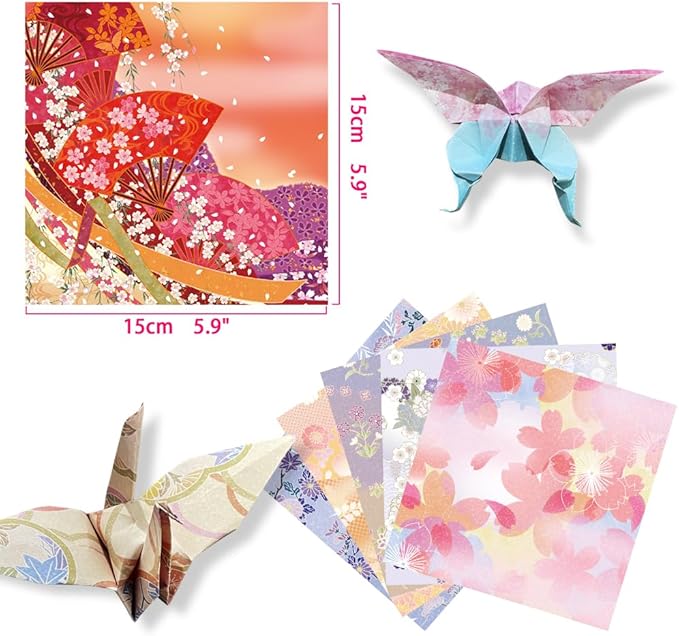 Square Origami Paper 6x6 Double Sided 50 Sheets 50 Colors 70GSM Origami Kit Japanese Chiyo Easy Fold Arts Crafts DIY Handwork Oriental Cherry