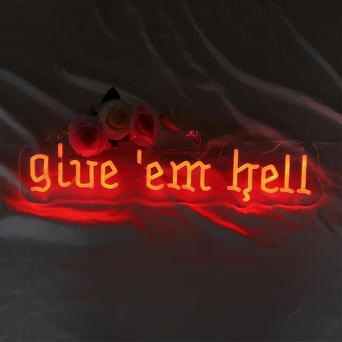 Give Em Hell Neon Sign,Trendy Neon Wall Decor, Dorm Apartment Theme, Funny Girl Power Sign, Gothic Home Decor for Man Cave, Bar,Game Room,Club Decor,Living Room Birthday Party