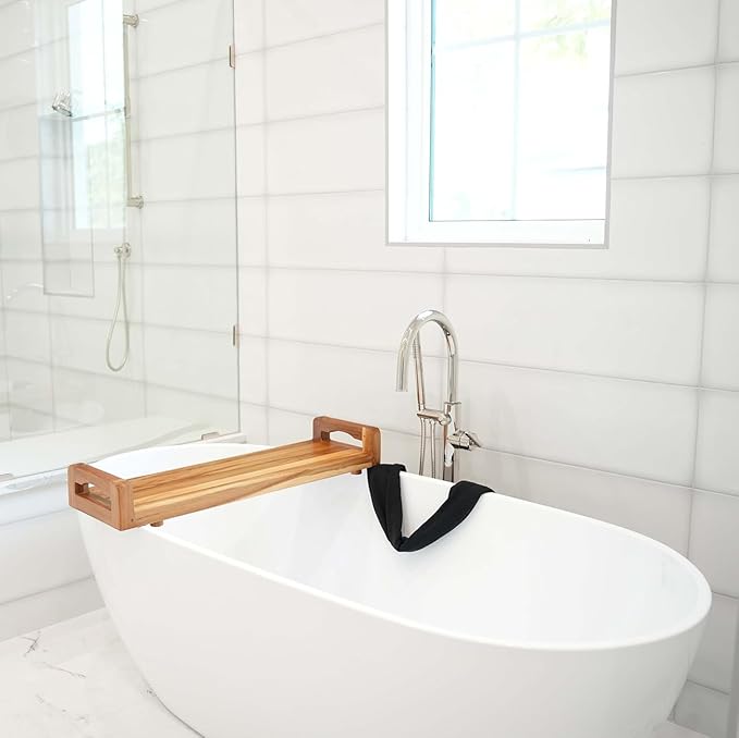 EcoDecors, 34 inch, with LiftAid Handles, Bath Tray for Tub, Bath Tub Tray Wood, Bathtub Table, Caddy for Bathtub in Natural Teak