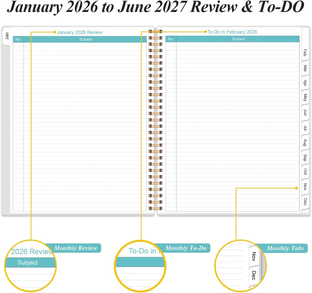 2026-2027 Monthly Planner | 18-Month Calendar with Tabs, 9" x 11", Strong Twin-Wire Binding, Black