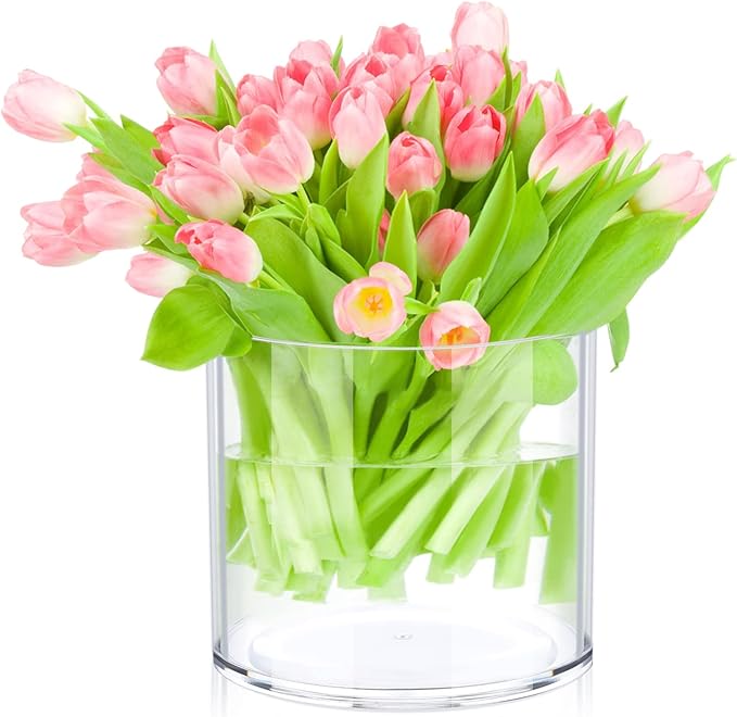 JYPS Clear Vase Set of 3, Polycarbonate, Round, Transparent, Wide Mouth, 6 inches, Ideal for Wedding Decor, Flowers, Bedroom, Living Room, Bathroom, Break Resistant