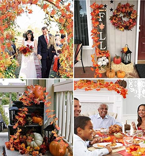 Fall Garland Maple Leaf, Hanging Vine Garlands Artificial Autumn Foliage Garland Thanksgiving Decor for Home Wedding Fireplace Party Christmas (Maple/12 Strands)