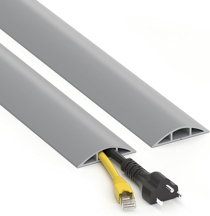 Floor Cord Cover 4ft, Cord Hider Floor Hide Extension Cords, Floor Cable Management Prevent Cable Trips, Floor Cable Cover Wire Covers for Cords, Cable Protector Cord Cavity W0.6in x H0.32in Gray