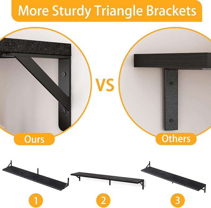 YGEOMER Floating Shelves for Wall, 35in Black Wall Shelves for Living Room, Bathroom, Bedroom, Kitchen, Home Decor (Set of 4)