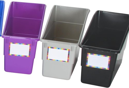 Really Good Stuff Rainbow Organizing Bins - Premium Plastic Book Holders with Labels | Vertical Storage, 12 Pack