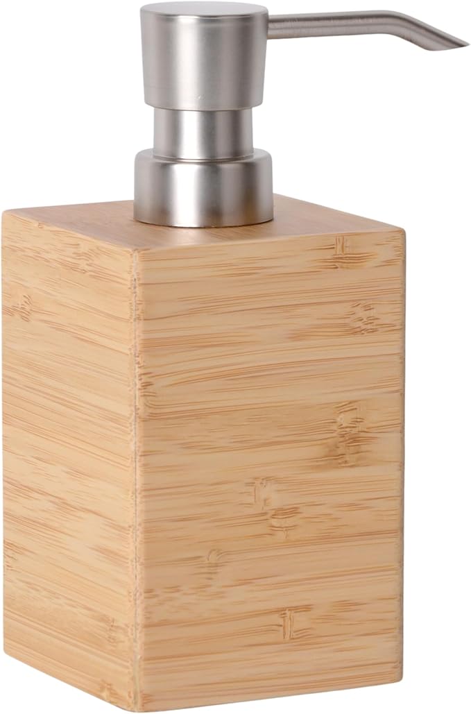 Clasin Home Bamboo Soap Dispenser with Anti-Slip Pads and Stylish Horizontal Wood Grain, Hand Dispenser for Bathroom, Kitchen, Dish, Lotion, Shampoo, Liquid Soap (7 Oz)