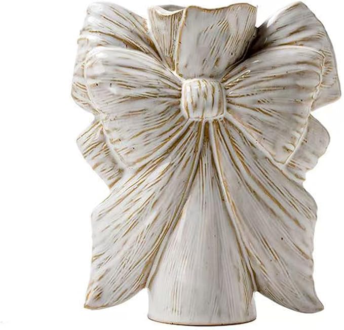 Bow Vase,Small White Ceramic Bow Flower Vase for Home Decor,Boho Style Unique Vases for Flowers,Small Cute Wabi Sabi Vases for Living Room Décor