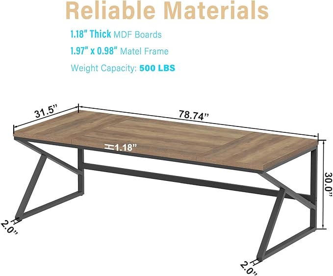 HSH Extra Large Home Office Desk, Rustic Wood and Metal Computer Desk for 2 People, 78 Inch Long Executive Writing Study Gaming Double Desk Workstation, Bedroom Living Room PC Table for 2 Monitors